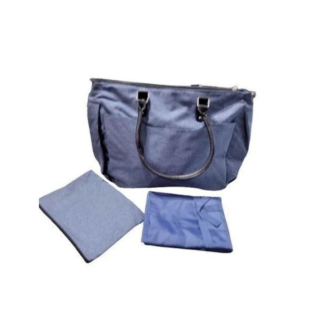 Kalencom European Collection Paris Diaper Bag in Blue Changing Pad Zip Pouch